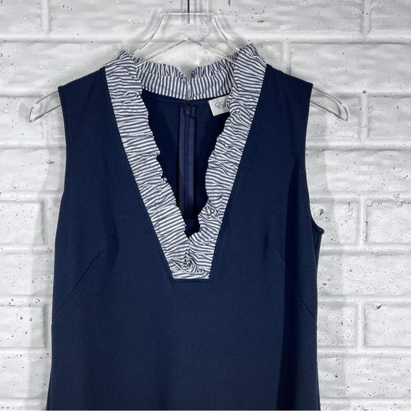ELIZA J. Navy Sleeveless Dress with V-Neck Ruffle Trim - Picture 3 of 9